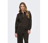 Sweater ONLY PLAY "ONPLOUNGE HN LS HZ DS SWT NOOS", Damen, Gr. M, chocolate torte, Sweatware, Obermaterial: 80% Polyester, 15% Viskose, 5% Elasthan, unifarben, loose fit hüftlang, Rundhals, Sweatshirt