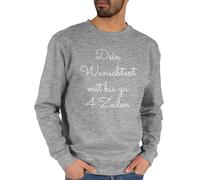 Sweater Pullover Sweatshirt Herren Damen - Aufdruck selbst gestalten - Wunschtext I Geschenk personalisiert - L - Grau meliert - personalisierte Text Bedrucken Lassen 4 zeilen Bedruckt Pulli Name