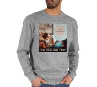 Sweater Pullover Sweatshirt Herren Damen - eigenem - Foto Bild Geschenk I Dein Bild und Text - L - Grau meliert - partnerpullies pullis für Freunde selbst drucken Logo Pulli partnerpulli
