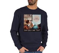 Sweater Pullover Sweatshirt Herren Damen - eigenem - Foto Bild Geschenk I Dein Bild und Text - M - Dunkelblau - partnerpullies pullis für Freunde selbst drucken Logo Pulli partnerpulli