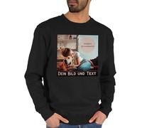 Sweater Pullover Sweatshirt Herren Damen - eigenem - Foto Bild Geschenk I Dein Bild und Text - XL - Schwarz - partnerpullies pullis für Freunde selbst drucken Logo Pulli partnerpulli Bilder selber