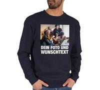 Sweater Pullover Sweatshirt Herren Damen - Geschenk mit Bild I eigenem Foto I Name I eigener Text I Wunschtext - XL - Dunkelblau - Pulli selber Bedrucken vorne pullis für Freunde selbst drucken DIY