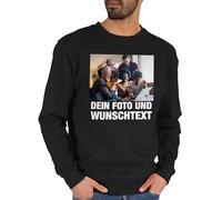 Sweater Pullover Sweatshirt Herren Damen - Geschenk mit Bild I eigenem Foto I Name I eigener Text I Wunschtext - L - Schwarz - Pulli selber Bedrucken vorne pullis für Freunde selbst drucken DIY