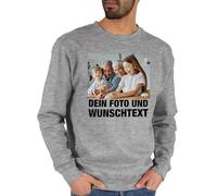 Sweater Pullover Sweatshirt Herren Damen - Mit Foto I Eigenem Bild I Text I Name I Wunschtext - L - Grau meliert - pullis für Freunde selbst drucken Photo Pulli partnerpullies selber gestalten
