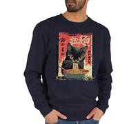 Sweater Pullover Sweatshirt Herren Damen - Ramen Nudeln Katze Japan Anime Geschenke Katze I Manga Geschenk Kawaii Geschenk Cute Stuff Y2K I Japanese I Cat - XXL - Dunkelblau - Animation Katzen