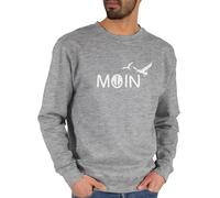 Sweater Pullover Sweatshirt Herren Damen - Sprüche Statement - Moin Moin Hamburg Maritime Nordsee Geschenk - XL - Grau meliert - mit aufschrift boot pulli statements möwe pullis sprüchen￼ moein