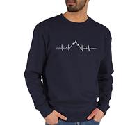 Sweater Pullover Sweatshirt Herren Damen - Symbol und Zeichen Outfit - Herzschlag Berge - L - Dunkelblau - berg pulli wander hiking bergen wandern wanderer bergwelt mountain bergtour bergmotiv