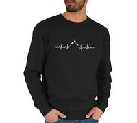Sweater Pullover Sweatshirt Herren Damen - Symbol und Zeichen Outfit - Herzschlag Berge - XL - Schwarz - berg pulli wander hiking bergen wandern wanderer bergwelt mountain bergtour bergmotiv