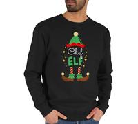 Sweater Pullover Sweatshirt Herren Damen - Weihnachten - Chef Elf mit Wunschtext Text I Weihnachtself I Weihnachtsmotiv - L - Schwarz - Weihnachts-Sweatshirt weinachts Elfen Sweat Weihnachts