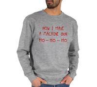 Sweater Pullover Sweatshirt Herren Damen - Weihnachten Geschenke Christmas Bekleidung - Ho Ho Ho Now I Have a Machine Gun - L - Grau meliert - Weihnachtspullover Weihnachts Pulli weihnachtsmotiv