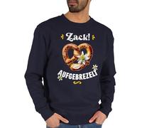 Sweater Pullover Sweatshirt - Kompatibel Oktoberfest - Zack aufgebrezelt Brezel mit Edelweiß I Trachtenshirt Volksfest Trachten Outift Damen Trachtenoutfit Herren - M - Dunkelblau - bayrische