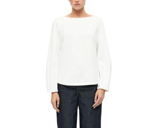 Sweater S.OLIVER BLACK LABEL, Damen, Gr. 40, weiß (creme), Web, Obermaterial: 50% Viskose, 44% Polyester, 6% Elasthan, unifarben, lässig geschnitten hüftbedeckend, U-Boot-Ausschnitt, abgesteppte Kante