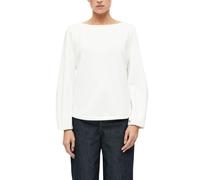 Sweater S.OLIVER BLACK LABEL, Damen, Gr. 42, weiß (creme), Web, Obermaterial: 50% Viskose, 44% Polyester, 6% Elasthan, unifarben, lässig geschnitten hüftbedeckend, U-Boot-Ausschnitt, abgesteppte Kante