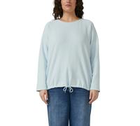 Sweater S.OLIVER CURVE, Damen, Gr. 44, blau, Web, Obermaterial: 98% Baumwolle, 2% Elasthan, unifarben, lässig geschnitten hüftlang, Rundhals, abgesteppte Kante, Sweatshirts Sweater, mit Bindeband am R