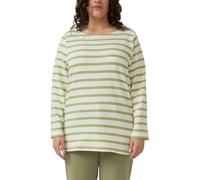 Sweater S.OLIVER CURVE, Damen, Gr. 44, grün, Jersey, Obermaterial: 100% Baumwolle, gestreift, lässig geschnitten hüftbedeckend, U-Boot-Ausschnitt, abgesteppte Kante, Sweatshirts Sweater, gestreift/Gro