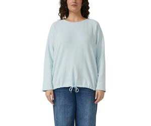 Sweater S.OLIVER CURVE, Damen, Gr. 46, blau, Web, Obermaterial: 98% Baumwolle, 2% Elasthan, unifarben, lässig geschnitten hüftlang, Rundhals, abgesteppte Kante, Sweatshirts Sweater, mit Bindeband am R