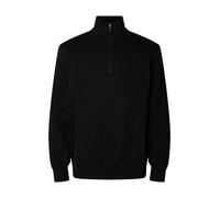 Sweater SELECTED HOMME "SLHZREG-DAN SWEAT HALF ZIP", Herren, Gr. L, schwarz, angeraute Sweatware, Obermaterial: 65% Baumwolle, 35% Polyester, unifarben, regular fit, hoch geschlossener Ausschnitt, Rip