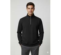 Sweater SELECTED "SLHZREG-DAN SWEAT HALF ZIP", Herren, Gr. L, schwarz, angeraute Sweatware, Obermaterial: 65% Baumwolle, 35% Polyester, unifarben, regular fit, hoch geschlossener Ausschnitt, Rippbündc