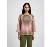Sweater SMITH & SOUL, Damen, Gr. L, olive, Sweatware, Material: 100% Baumwolle, gestreift, relaxed fit normal, Rundhals, eingesetzt gerader Abschluss, Sweatshirts Sweater, mit überschnittener Schulter