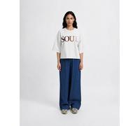 Sweater SMITH & SOUL, Damen, Gr. L, weiß (sand), Sweatware, Material: 95% Baumwolle, 5% Elasthan, bestickt, gerade kurz, Rundhals, eingesetzt gerader Abschluss, Sweatshirts Sweater, in moderner Boxy-F