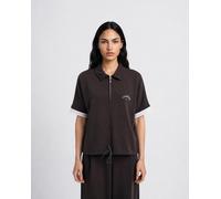 Poloshirt SMITH & SOUL, Damen, Gr. S, braun (schwarz choc), Sweatware, Obermaterial: 48% Polyester, 46% Modal, 6% Elasthan, unifarben, hüftbedeckend, hoch geschlossener Ausschnitt, angesetztes Bündche