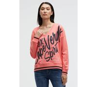 Sweater SOCCX, Damen, Gr. L, apricot sunset, Sweatware, Material: 95% Baumwolle, 5% Elasthan, bedruckt, regular fit normal, V-Ausschnitt, eingesetzt Rippbündchen, Sweatshirts Sweater, mit Seitenschlit