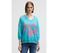 Sweater SOCCX, Damen, Gr. XS, ocean flash, Sweatware, Material: 73% Baumwolle, 27% Polyester, bedruckt, oversize normal, V-Ausschnitt, eingesetzt Rippbündchen, Sweatshirts Sweater, mit Baumwolle (7170