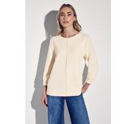 Sweater STREET ONE, Damen, Gr. 34, weiß (lucid weiß), Web, Obermaterial: 46% Modal, 46% Polyester, 8% Elasthan, unifarben, gerade hüftbedeckend, Rundhals, Sweatshirts Sweater, mit 3/4-Arm mit elastisc
