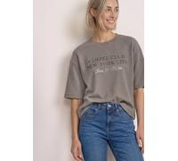 Street One Sweatshirt mit Wording Damen Gr. 38 Grau (schwarz coffee meliert) Comfort Fit Rundhals