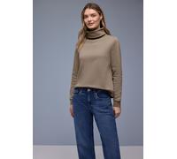 Sweater STREET ONE, Damen, Gr. 40, light terra mocha, Sweatware, Obermaterial: 85% Baumwolle, 15% Polyester, unifarben, normal hüftbedeckend, Rundhals, Bündchen, Sweatshirts Sweater, mit Stehkragen (1