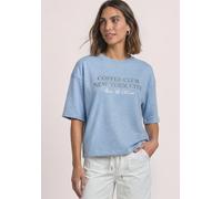 Sweater STREET ONE, Damen, Gr. 42, northern blau meliert, Sweatware, Obermaterial: 65% Baumwolle, 35% Polyester, bedruckt, hüftbedeckend, Rundhals, abgesteppte Kante, Sweatshirts Sweater, Kurzarm-Swea