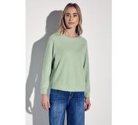 Sweater STREET ONE, Damen, Gr. 44, grün (milky grün), Sweatware, Obermaterial: 66% Polyester, 34% Viskose, unifarben, bequem hüftbedeckend, U-Boot-Ausschnitt, Bündchen, Sweatshirts Sweater, mit U-Boot