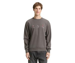 Sweater TOM TAILOR DENIM, Herren, Gr. S, classic mid grau, Sweatware, Obermaterial: 70% Baumwolle, 30% Polyester, bestickt, normal hüftbedeckend, Rundhals, Flachstrickbündchen, Sweatshirts Sweater, mi