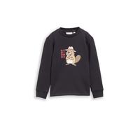 Sweater TOM TAILOR, Jungen, Gr. 104/110, schwarz (coal grau), Sweatware, Obermaterial: 70% Baumwolle, 30% Polyester, bedruckt, regular fit hüftbedeckend, Rundhals, Bündchen, Sweatshirts Sweater, mit F