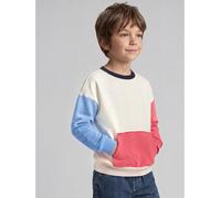 Sweater TOM TAILOR, Jungen, Gr. 128/134, bunt (grauish weiß), Sweatware, Obermaterial: 70% Baumwolle, 30% Polyester, oversize hüftbedeckend, Rundhals, Bündchen, Sweatshirts Sweater, im Colorblocking-S