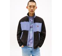 Sweater TOMMY JEANS "TJM RLX FZ POLAR FLEECE EXT", Herren, Gr. 4XL, schwarz, Sweatware, Obermaterial: 100% Polyester, kontrastfarbene Details, unifarben, regular fit normal, Rundhals, eingesetzt einge
