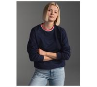 Sweater TRIGEMA "TRIGEMA Sweatshirt mit 3D-Logo-Prägung", Damen, Gr. L, blau (navy), Sweatware, 70% Baumwolle, 30% Polyester, Basic, Rundhals, Sweatshirts Sweater (57611753-L) navy