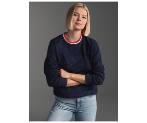 Sweater TRIGEMA "TRIGEMA Sweatshirt mit 3D-Logo-Prägung", Damen, Gr. XXL, blau (navy), Sweatware, 70% Baumwolle, 30% Polyester, Basic, Rundhals, Sweatshirts Sweater (57611753-XXL) navy