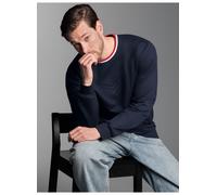 Sweater TRIGEMA "TRIGEMA Sweatshirt mit 3D-Logo-Prägung", Herren, Gr. S, blau (navy), Sweatware, 70% Baumwolle, 30% Polyester, Basic, Rundhals, Sweatshirts Sweater (41906260-S) navy