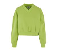 Sweater URBAN CLASSICS "Urban Classics Damen Ladies Cropped V-Neck", Damen, Gr. S, frozengelb, 80% Baumwolle, 20% Polyester, unifarben, V-Ausschnitt, Sweatshirts Sweater (75334750-S) frozengelb