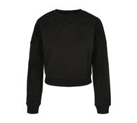 Sweater URBAN CLASSICS "Urban Classics Damen Ladies Short Oversized Lace Inset Crew", Damen, Gr. S, schwarz, 65% Baumwolle, 35% Polyester, unifarben, Rundhals, Sweatshirts Sweater (48708535-S) schwarz