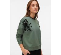 Sweater VERO MODA "VMHELEN TRINA LS SWEAT BOX JRS GA", Damen, Gr. S, laurel wreath detail:schwarz flock shoulder, Sweatware, Obermaterial: 60% Baumwolle, 40% Polyester, unifarben mit Farbeinsatz, loos