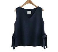 Sweater Vest,Damen Strickpullover Weste Mode Einfarbig Seitliche Geteilte Schnürung V-Ausschnitt Herbst Winter Lose Ärmellose Pullover Gilets Pullover Stricken Tank Top Cami Weste Bluse,Schwarz,L