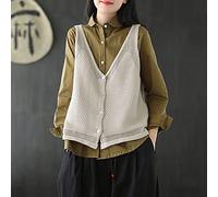 Sweater Vest,Damen Strickwesten Literarische Vintage Kurz Einfarbig Baumwolle V-Ausschnitt Herbst Lose Ärmellose Knöpfe Strickjacke Pullover Tank Top Cami Weste Bluse,Beige
