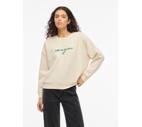 Sweater VILA "VISIFFI IMAGINE O-NECK L/S TOP/PB", Damen, Gr. L, birch print:embroidery, kelly grün, atlantic deep, Sweatware, Obermaterial: 80% Polyester, 15% Viskose, 5% Elasthan, bedruckt, regular f