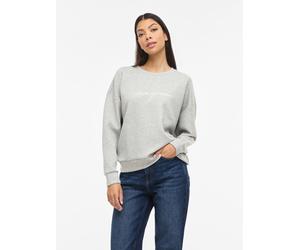 Sweater VILA "VISIFFI IMAGINE O-NECK L/S TOP/PB", Damen, Gr. S, light grau melange print:embroidery snow weiß, birch, Sweatware, Obermaterial: 80% Polyester, 15% Viskose, 5% Elasthan, bedruckt, regula