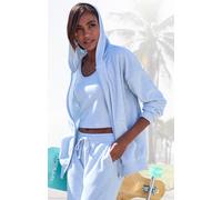 Sweater VIVANCE, Damen, Gr. 44/46, blau (hellblau), Frottee, Obermaterial: 63% Baumwolle, 37% Polyester. Kapuzenfutter: 52% Baumwolle, 48% Polyester, unifarben, Basic lang, Rundhals, angesetztes Bündc