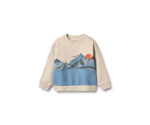 Sweater WHEAT "WHEAT Sweatshirt L/S print Steff", Jungen, Gr. 122, beige (winter blau), 100% Baumwolle, bedruckt, Rundhals, Sweatshirts Sweater (21916024-122) winter blau