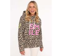 Sweater ZWILLINGSHERZ ""Alissa LEO"", Damen, Gr. L/XL (L/XL), beige (hellbeige), Sweatware, Obermaterial: 50% Baumwolle, 50% Polyester, animal-print, comfort fit hüftlang, V-Ausschnitt, Sweatshirts Sw