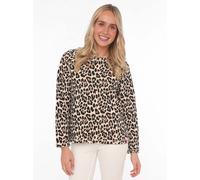 Sweater ZWILLINGSHERZ ""Leo allover"", Damen, Gr. L/XL (L/XL), beige, Sweatware, Obermaterial: 50% Baumwolle, 50% Polyester, animal-print, comfort fit hüftlang, Rundhals, Sweatshirts Sweater, mit anim
